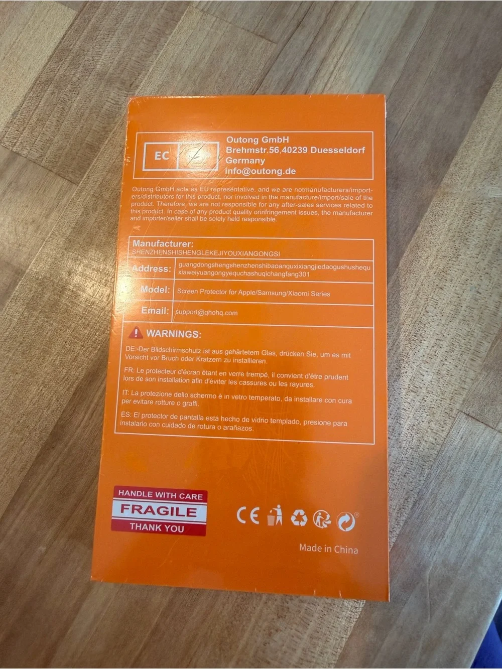Tempered Glass Screen Protector - Orange Packaging